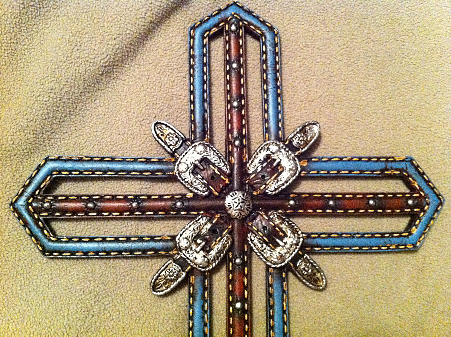 Western Style Rustic Leather and Belt Buckles Wall Cross (RA4710)