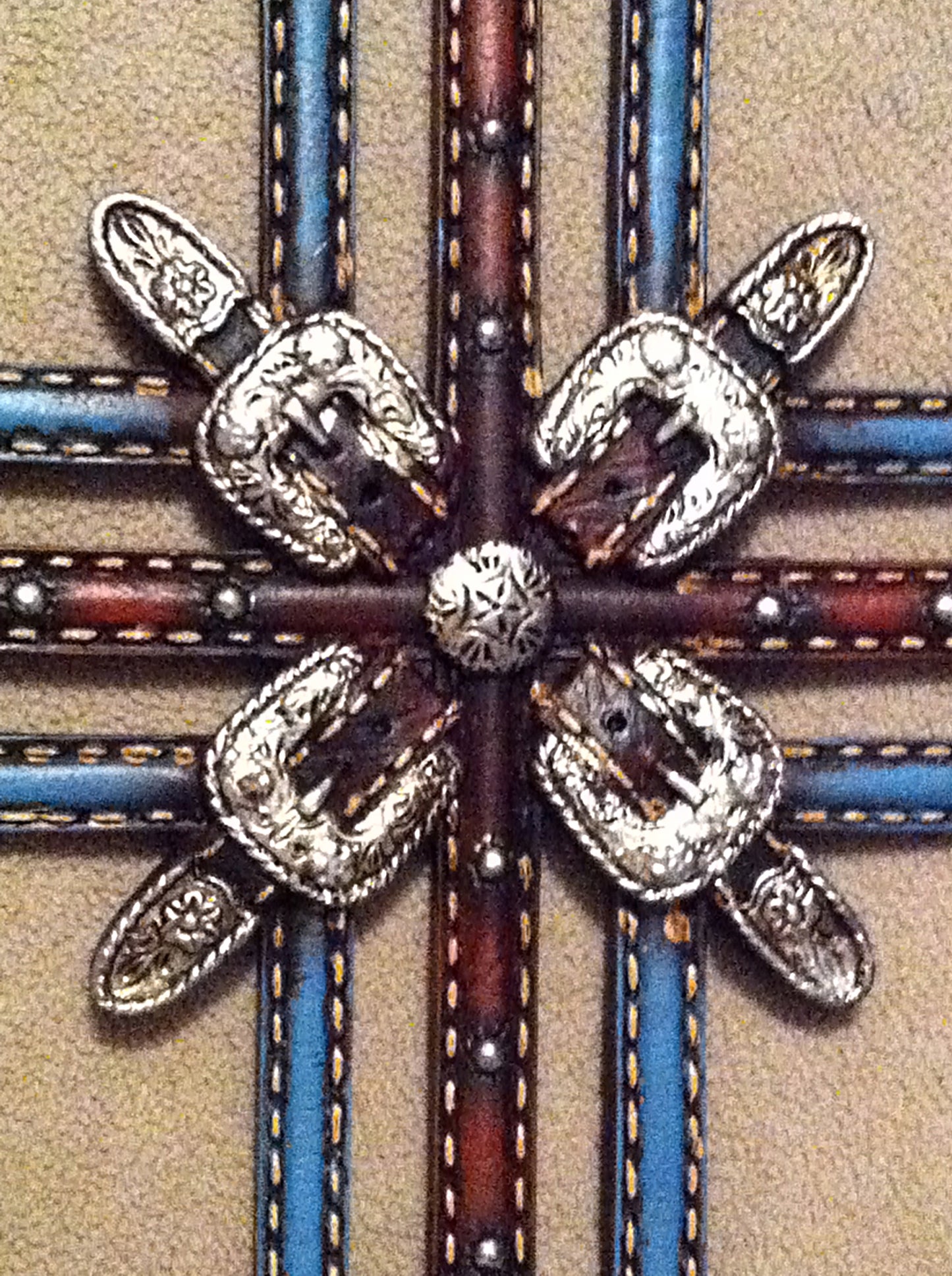 Western Style Rustic Leather and Belt Buckles Wall Cross (RA4710)