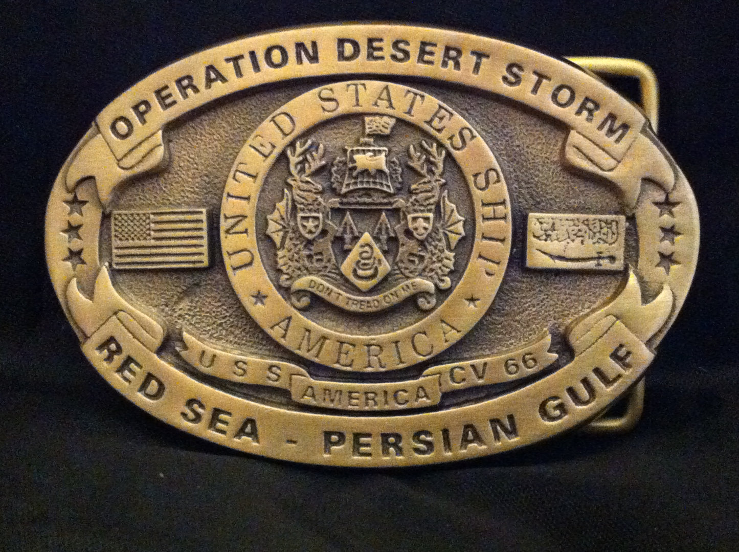 USS America Custom made Navy Belt Buckle CVN-66 (Solid Brass) Gold