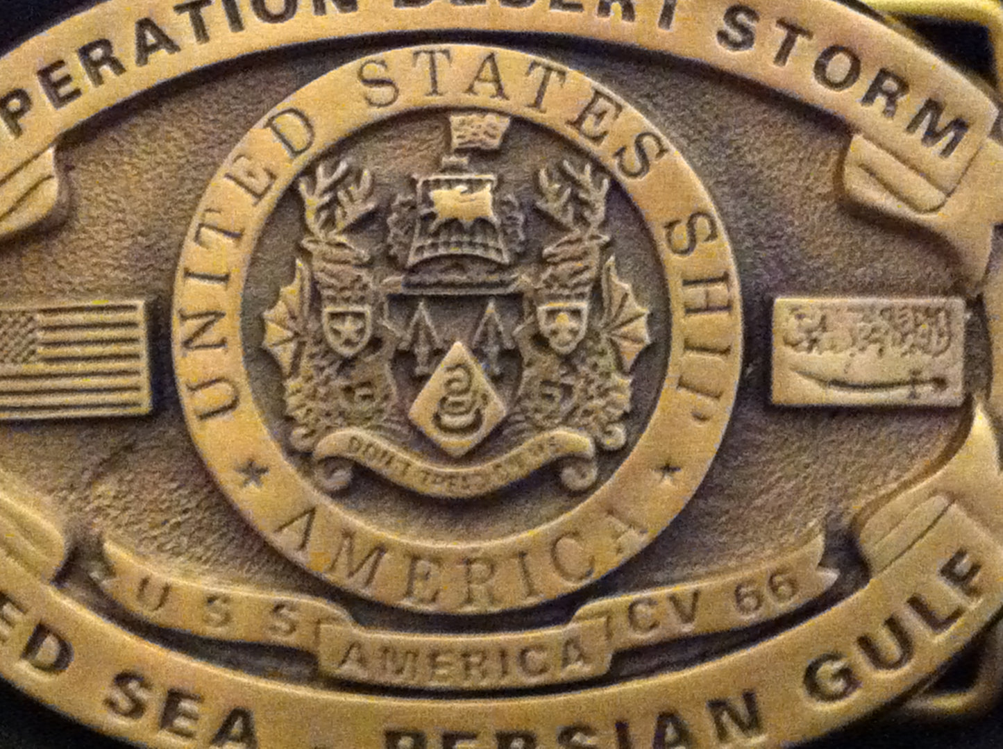 USS America Custom made Navy Belt Buckle CVN-66 (Solid Brass) Gold