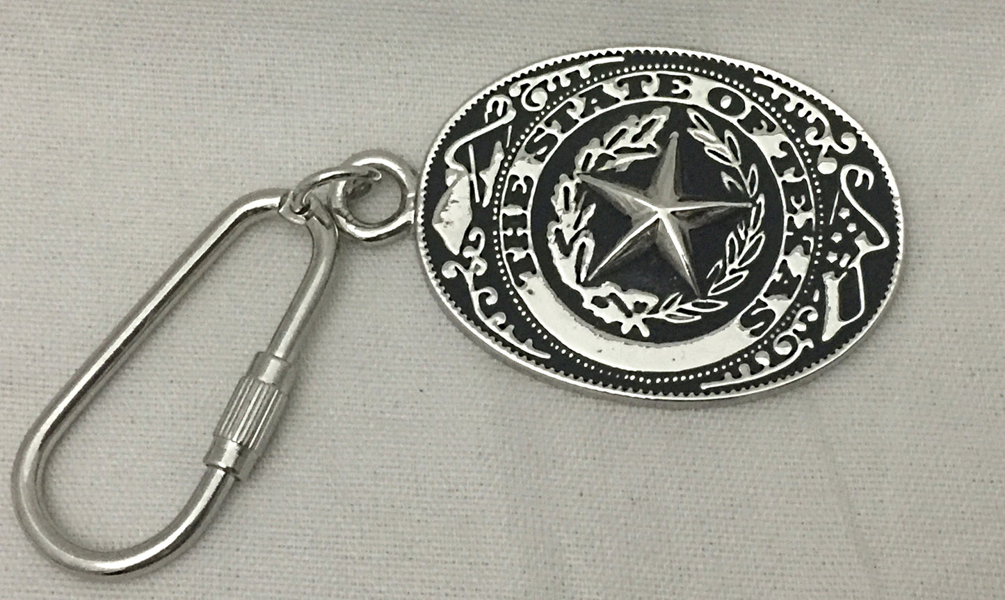3 piece set Texas Seal Set: Belt Buckle, Bolo and Key Ring (Silver)