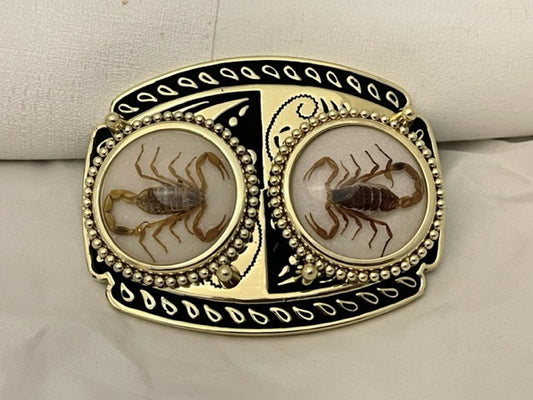 Real Scorpion Belt Buckle Solid, Double Scorpion (Gold tone)