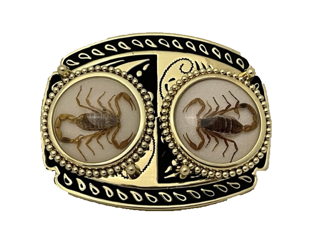 Real Scorpion Belt Buckle Solid, Double Scorpion (Gold tone)