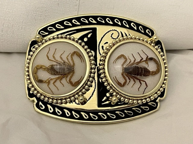 Real Scorpion Belt Buckle Solid, Double Scorpion (Gold tone)