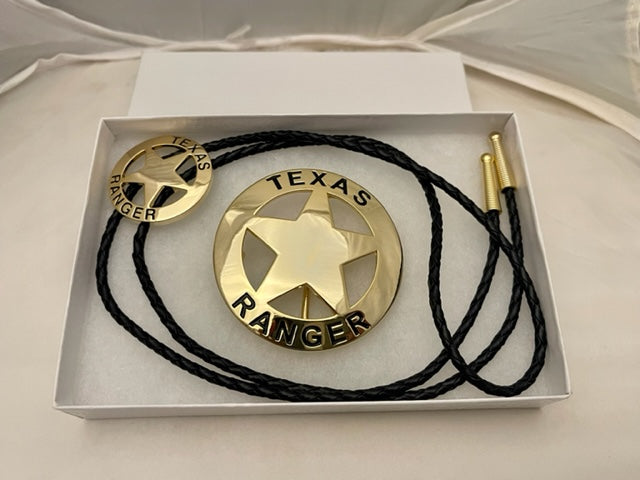 Texas Ranger 2 piece set, belt buckle and bolo (Gold)