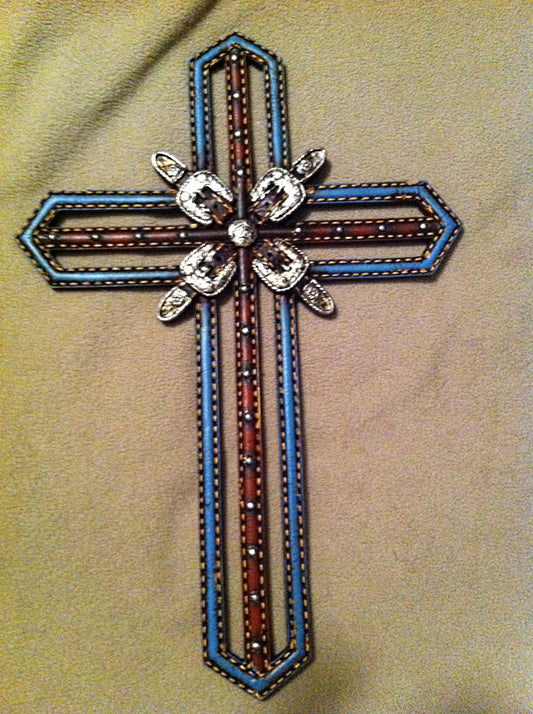 Western Style Rustic Leather and Belt Buckles Wall Cross (RA4710)