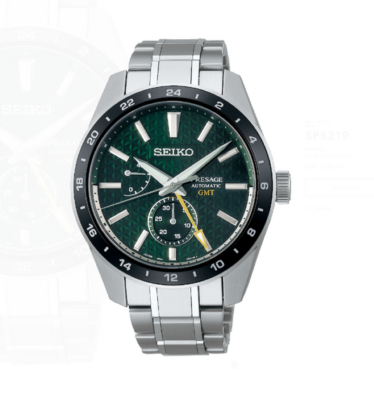 SEIKO Presage Sharp Edged SPB219J1 29 Jewel Automatic GMT Green Dial Men's Watch