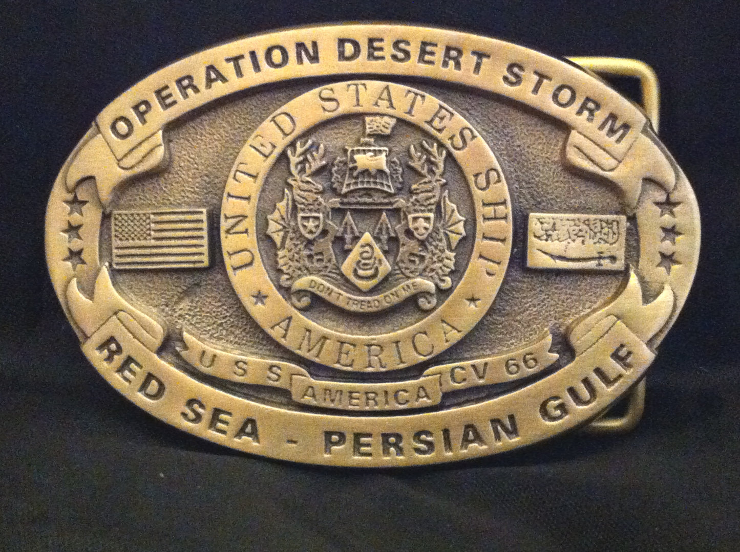 USS America Custom made Navy Belt Buckle CVN-66 (Solid Brass) Gold
