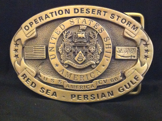 USS America Custom made Navy Belt Buckle CVN-66 (Solid Brass) Gold