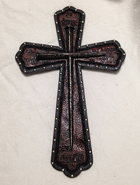 Western Style Rustic Leather and Nails Wall Cross (RA4034)