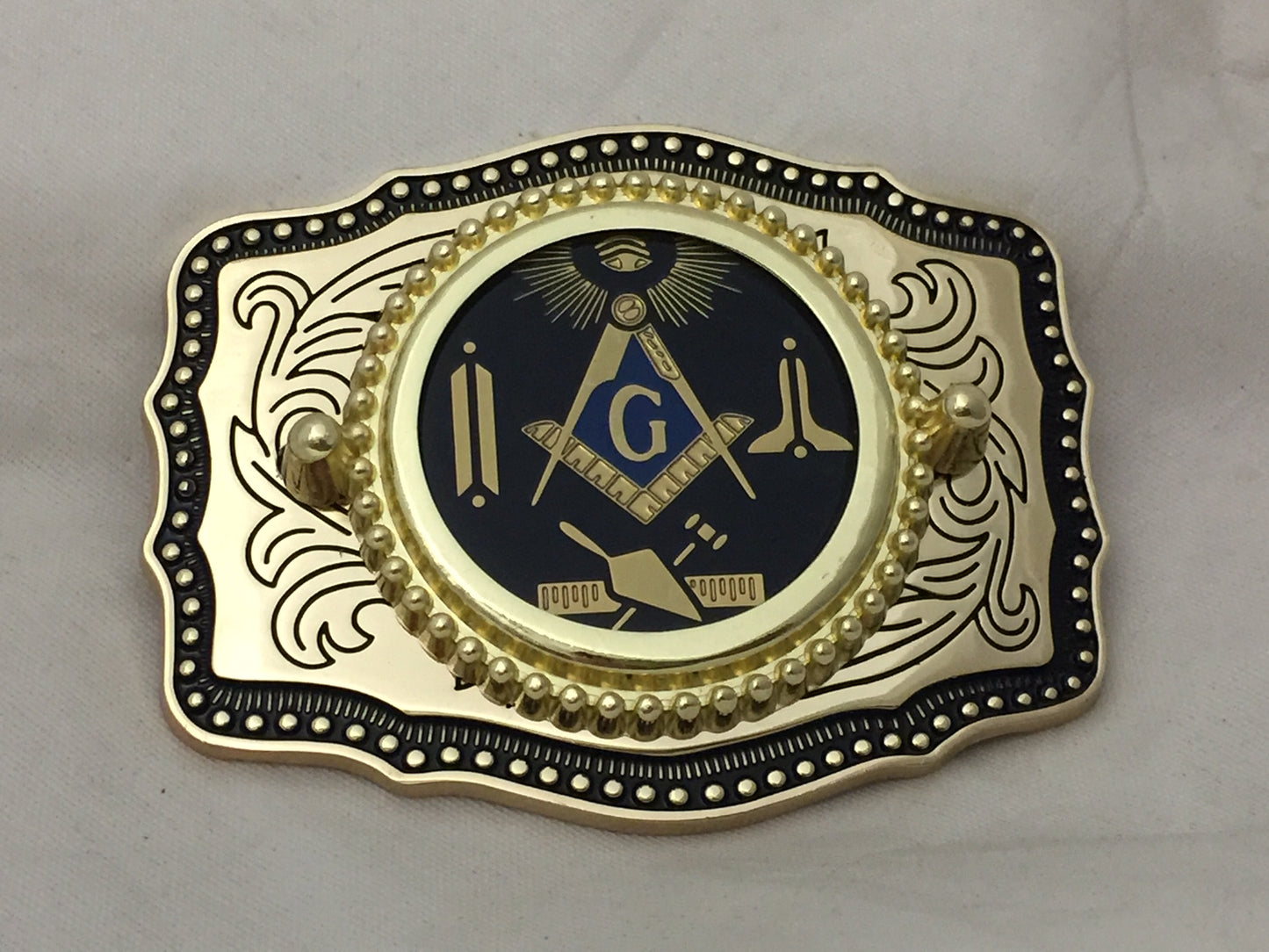 Masonic Symbols Belt Buckle  Western Style Black and Gold (W167)