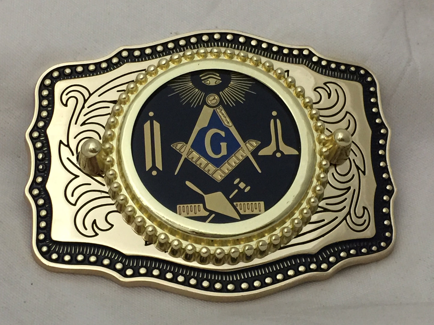 Masonic Symbols Belt Buckle  Western Style Black and Gold (W167)