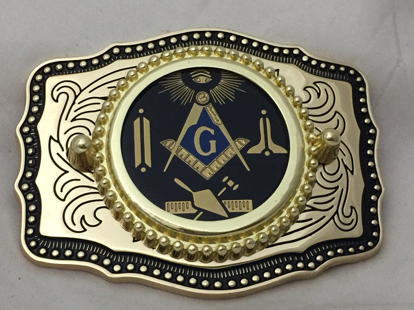 Masonic Symbols Belt Buckle  Western Style Black and Gold (W167)