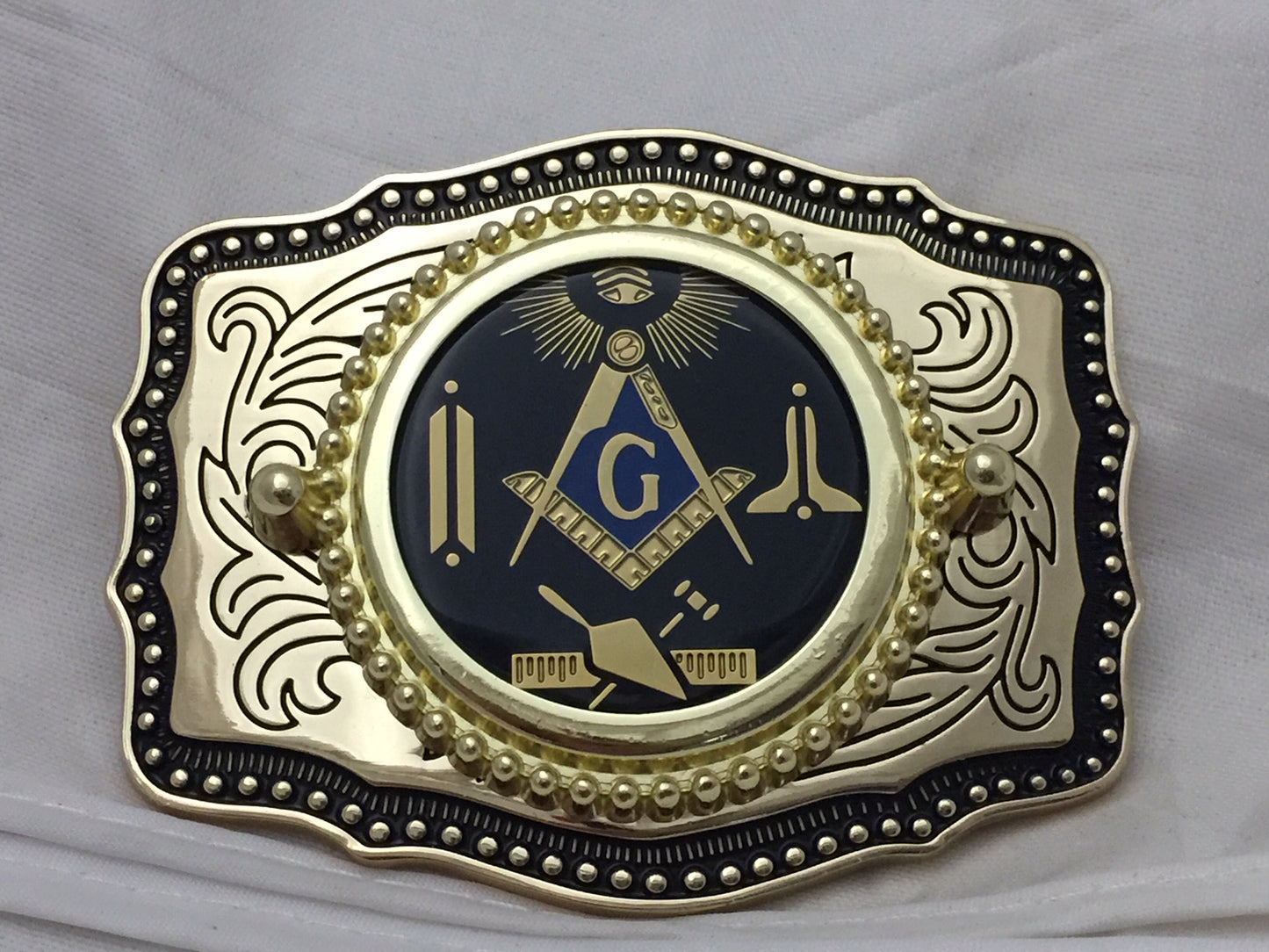 Masonic Symbols Belt Buckle  Western Style Black and Gold (W167)
