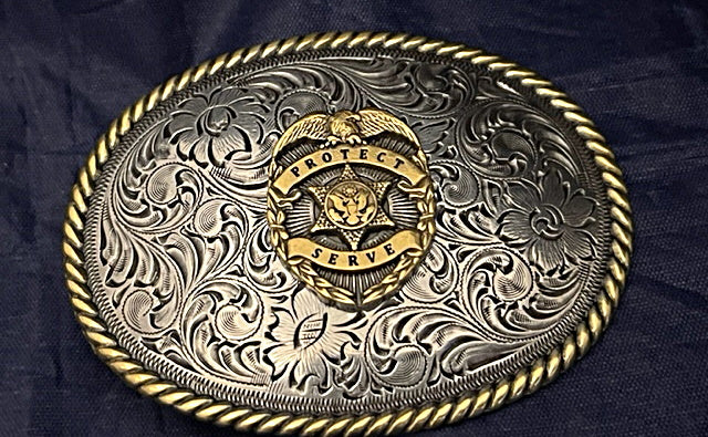 To Protect and Serve Western Style Tribute Buckle