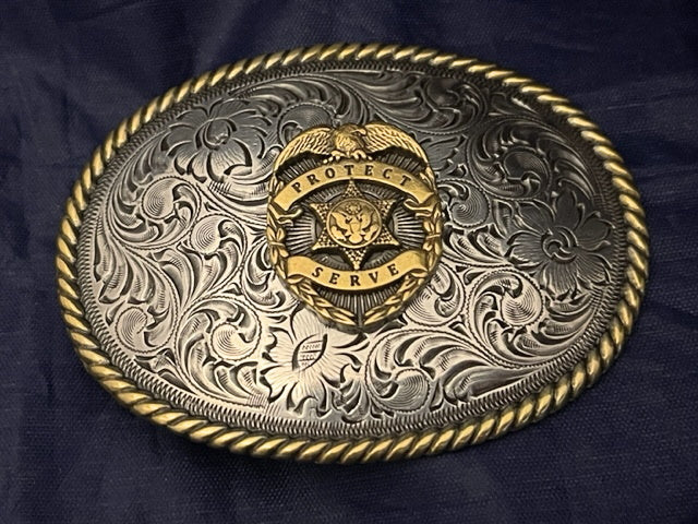 To Protect and Serve Western Style Tribute Buckle