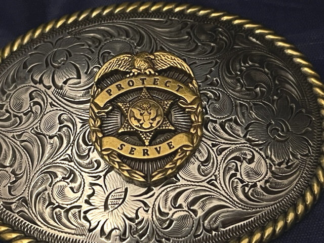 To Protect and Serve Western Style Tribute Buckle